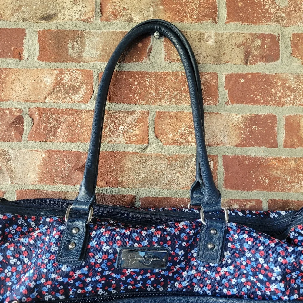 Jessica Simpson Large Travel Laptop Tote Bag Blue Mini Floral Motif  16 x 20 x 6 - Picture 5 of 16